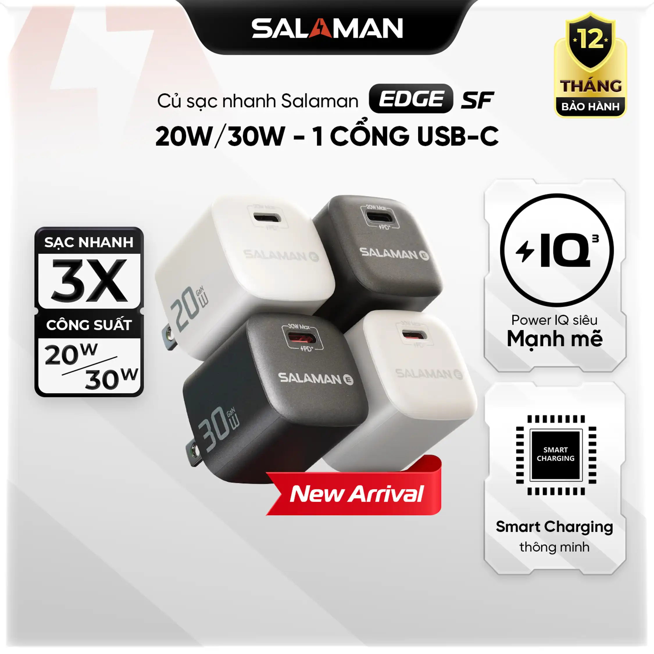Củ Sạc Nhanh SF GaN 30W Salaman Edge - Đạt chuẩn PD/QC/PPS, Sạc Mát Siêu Bền Cho iPhone/Android