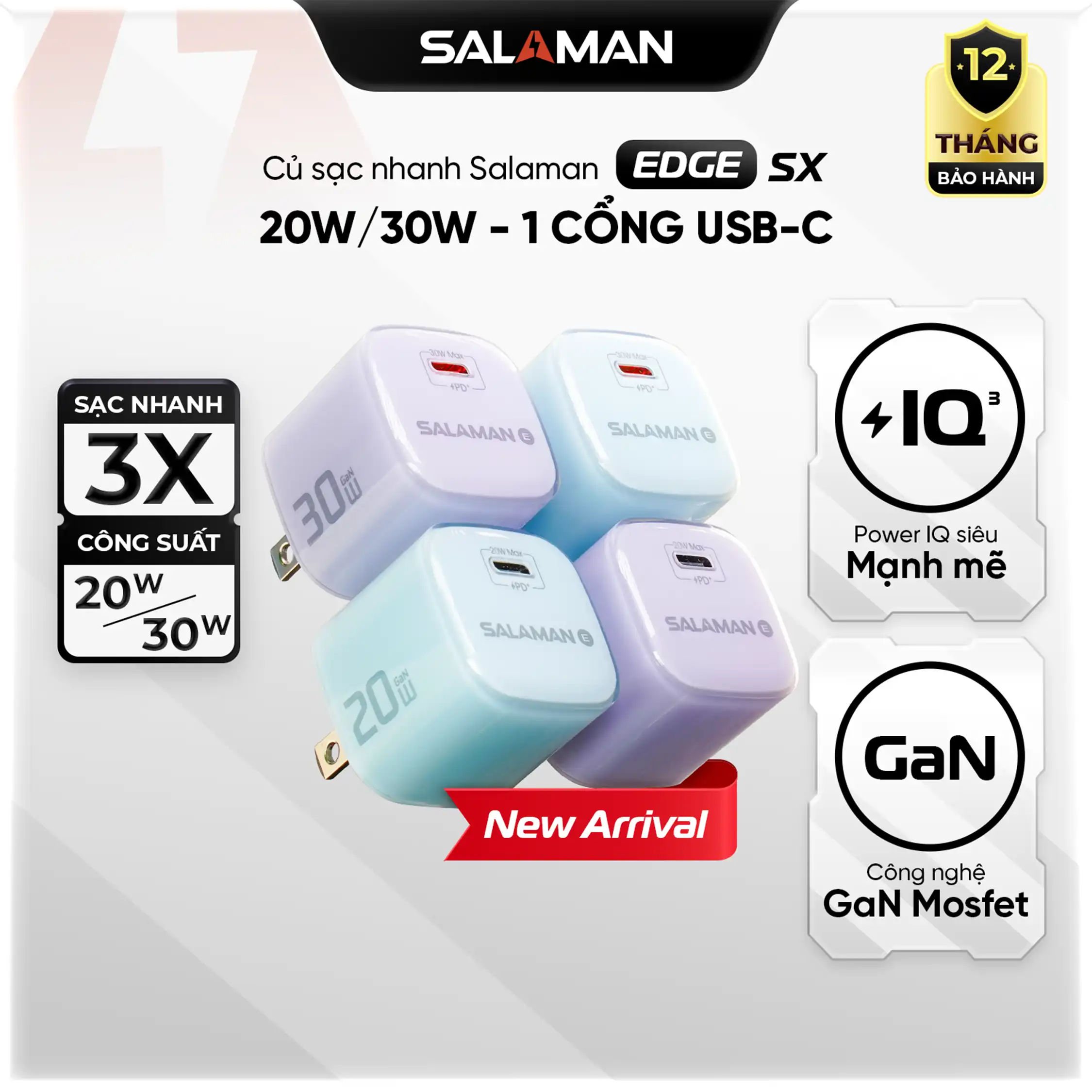 Củ Sạc Nhanh SX GaN 30W Salaman Edge - Đạt Chuẩn PD/QC/PPS - Cho iPhone/Android